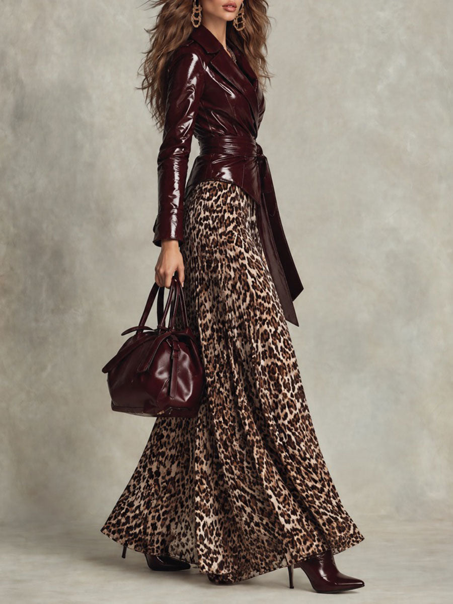 Retro Leopard Print Flowy Maxi Skirt