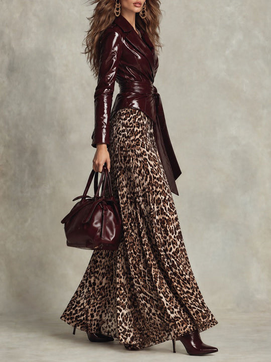 Retro Leopard Print Flowy Maxi Skirt
