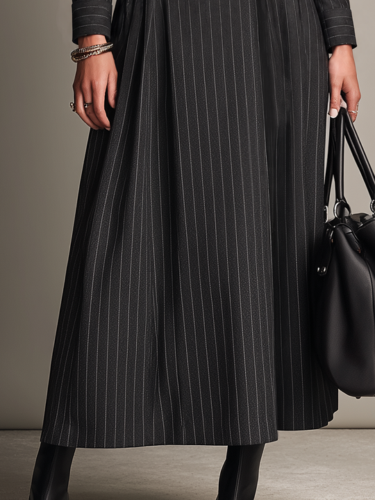 Tailored Charcoal Pinstripe Military Maxi Dress