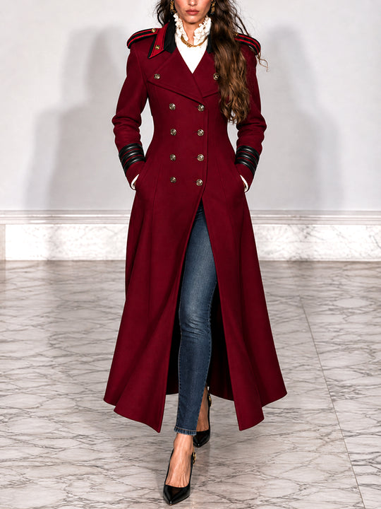 Vintage Burgundy Nomad Double-Breasted Military Duster Coat