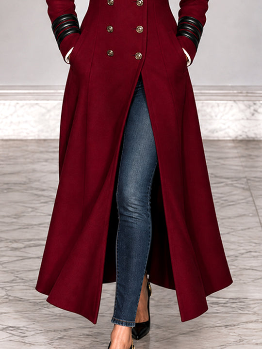 Vintage Burgundy Nomad Double-Breasted Military Duster Coat
