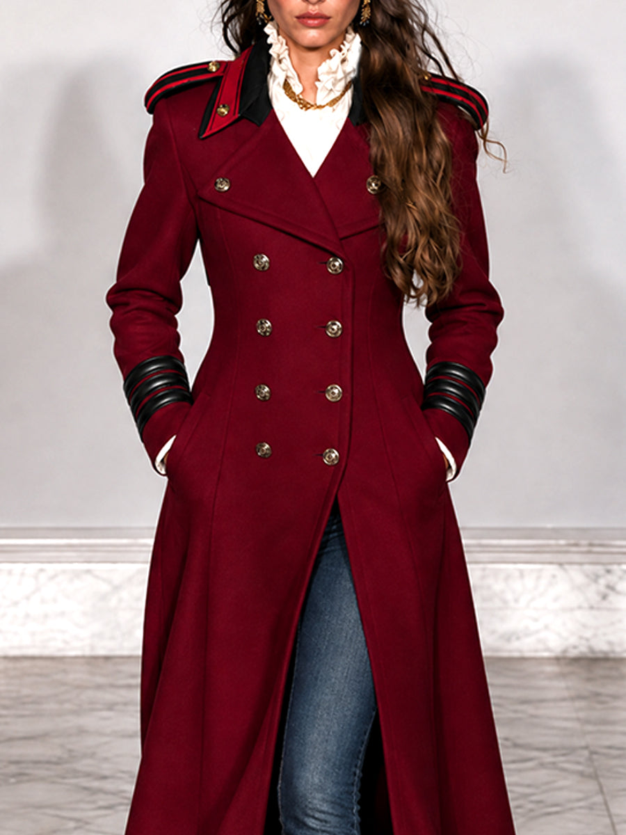 Vintage Burgundy Nomad Double-Breasted Military Duster Coat