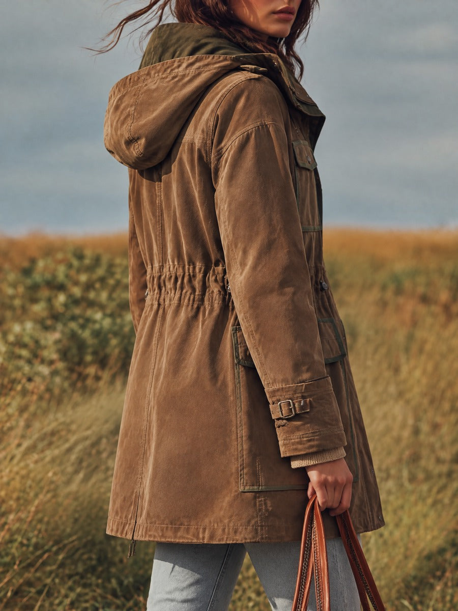 Women's Faux Suede Hooded Utility Jacket With Flap Pockets