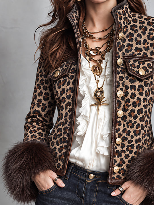 Leopard Nomad Faux-Fur Cuff Jacket
