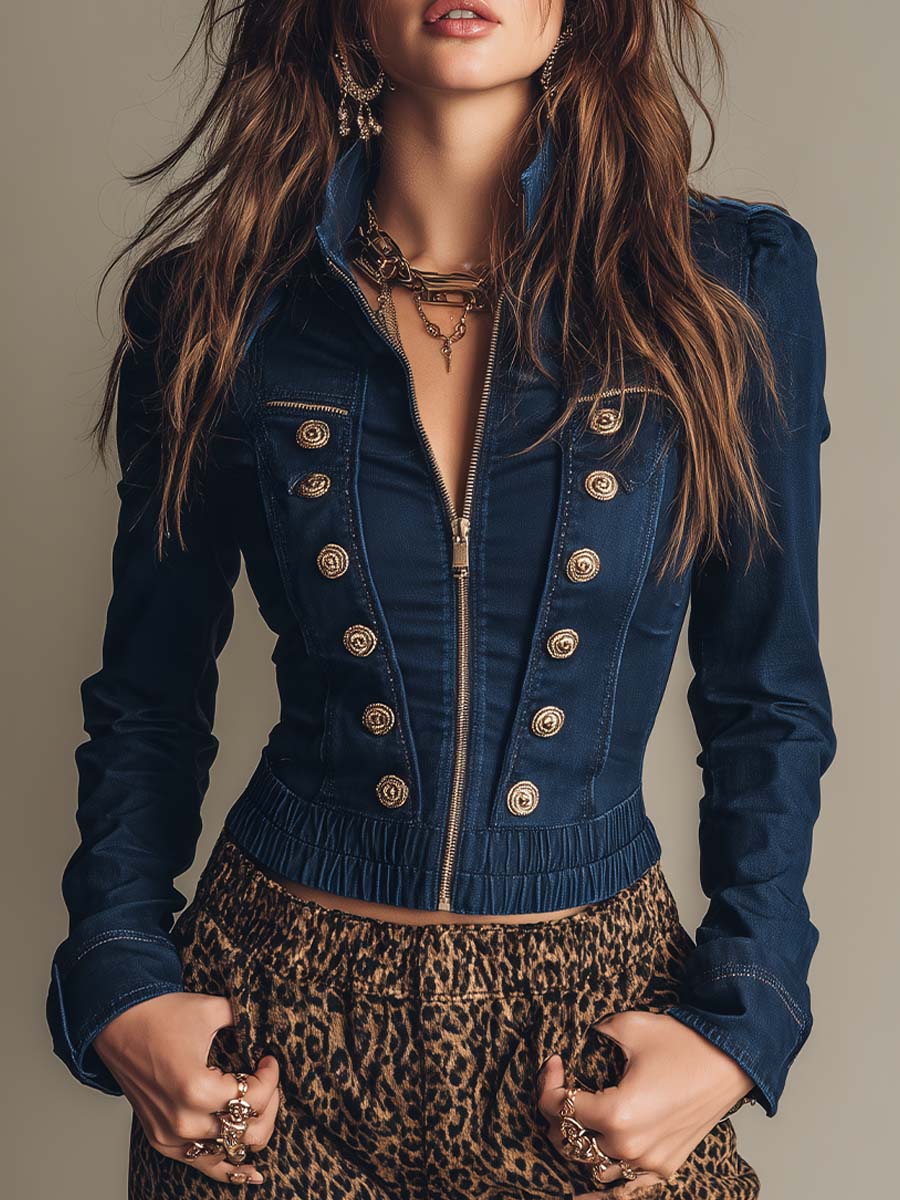 Vintange Napoleonic Style Military Denim Jacket
