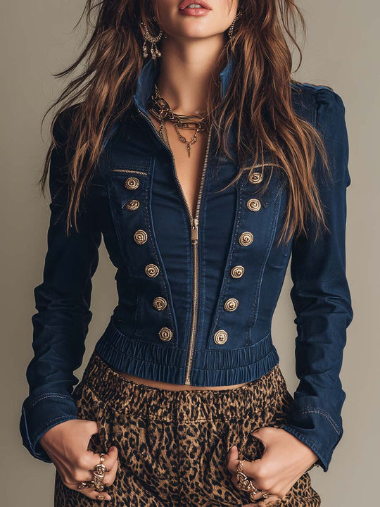 Vintange Napoleonic Style Military Denim Jacket