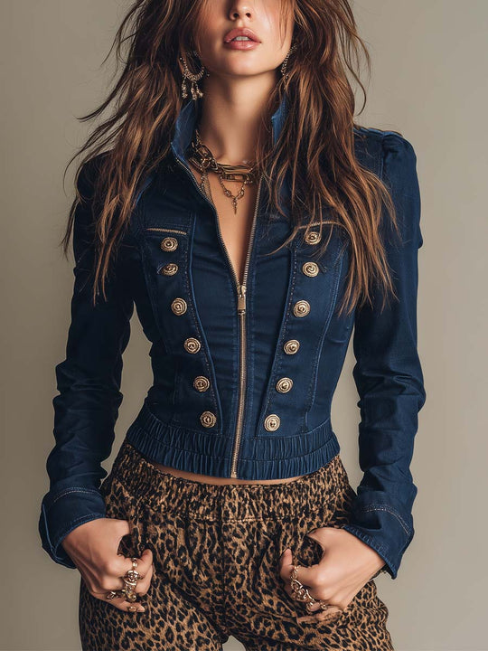 Vintange Napoleonic Style Military Denim Jacket