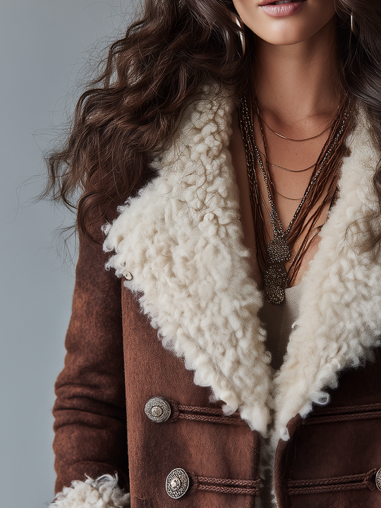 Vintage Chocolate Brown Faux Wool Trim Jacket