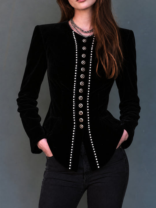 Midnight Nomad Pearl-Trim Velvet Blazer