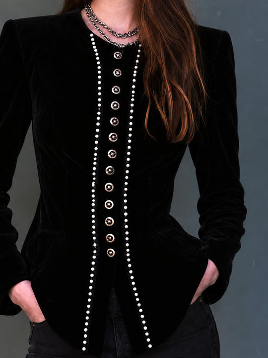Midnight Nomad Pearl-Trim Velvet Blazer