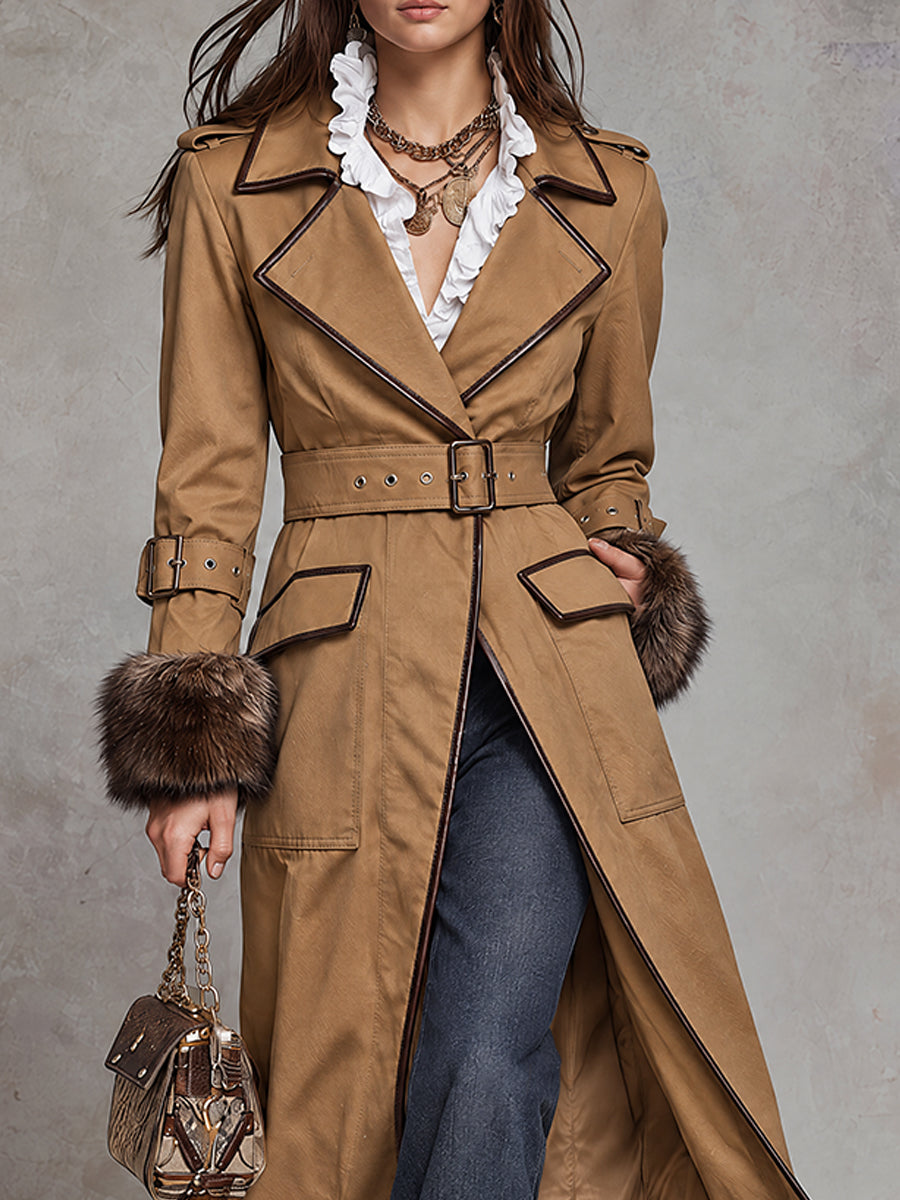 Desert Nomad Fur-Cuff Trench Coat
