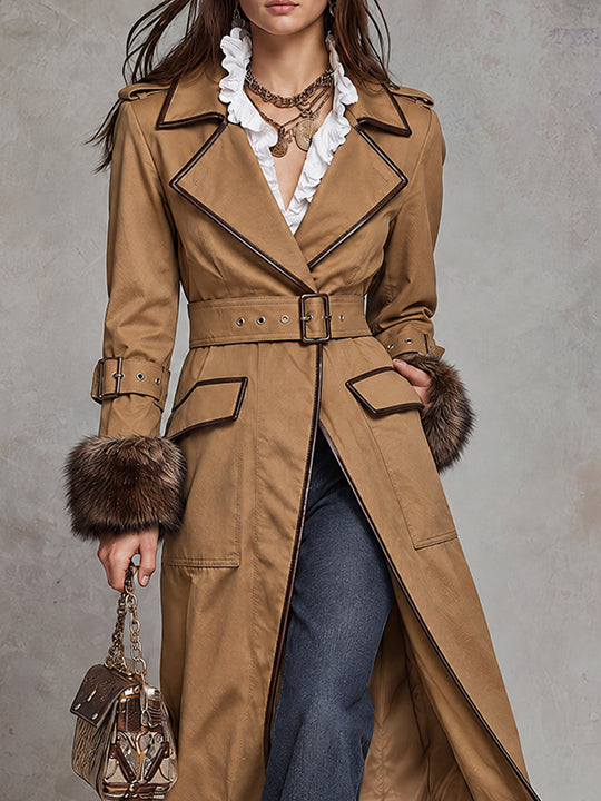 Desert Nomad Fur-Cuff Trench Coat