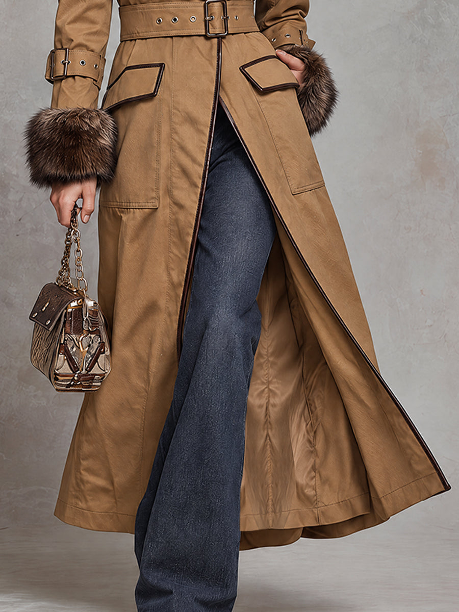 Desert Nomad Fur-Cuff Trench Coat