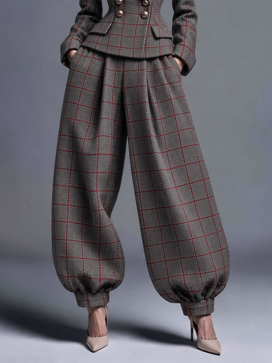 Vintage Plaid Wool-blend Balloon Pants