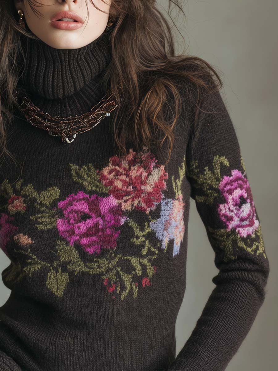 Oil Painting-style Floral Knit Sweater
