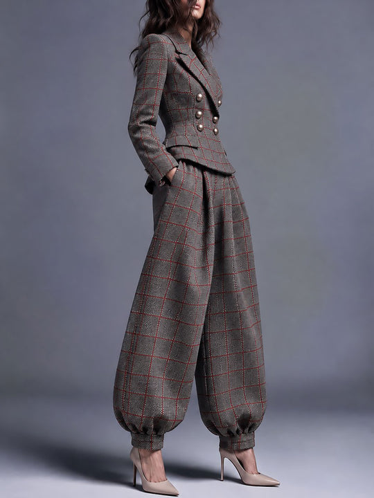Vintage Plaid Wool-blend Balloon Pants