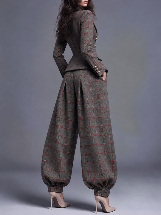 Vintage Plaid Wool-blend Balloon Pants