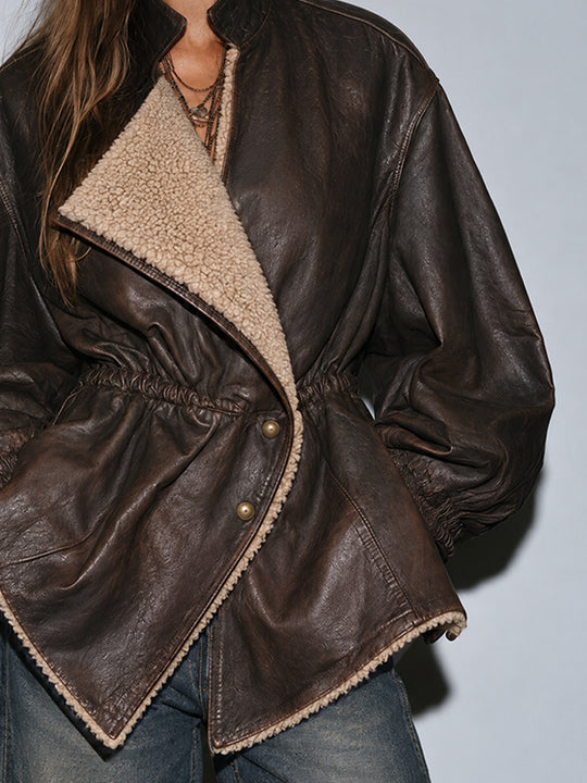 Vintage Bohemian Shearling Wrap Jacket