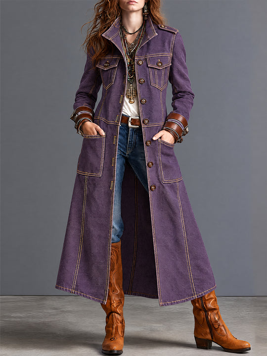 Vintage Purple Denim Western Duster Coat