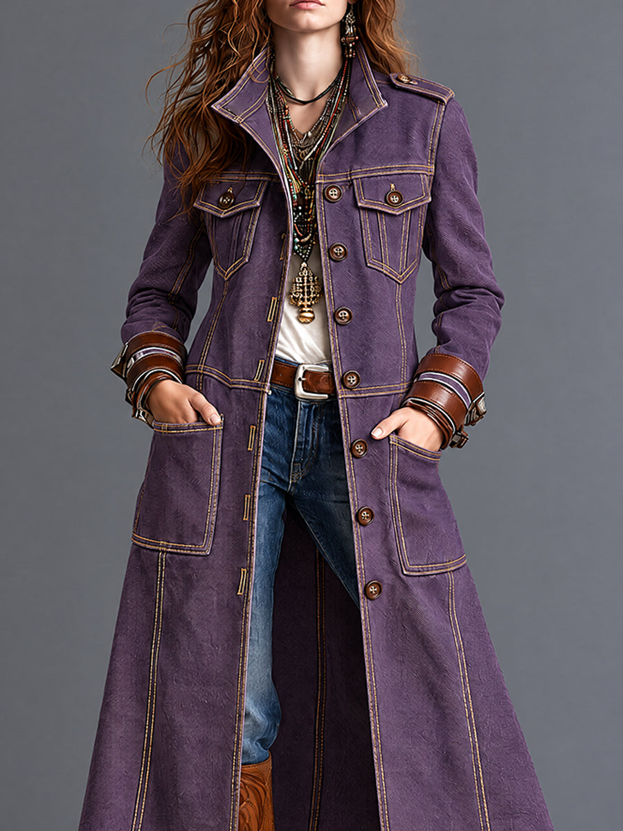 Vintage Purple Denim Western Duster Coat