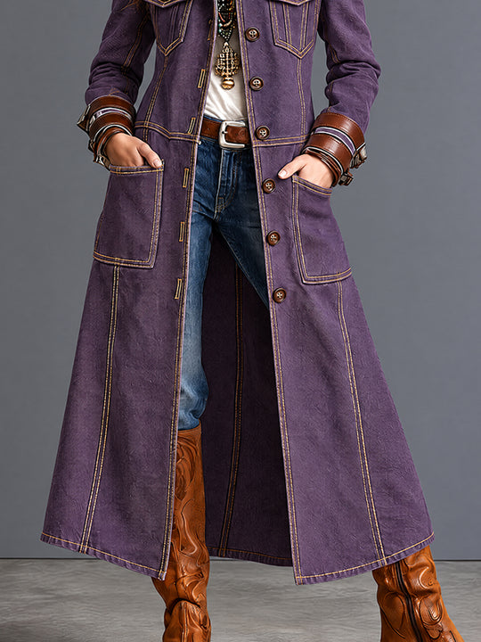 Vintage Purple Denim Western Duster Coat