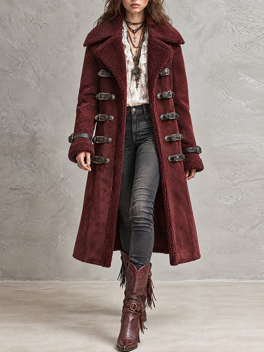Burgundy Nomad Shearling Toggle Coat