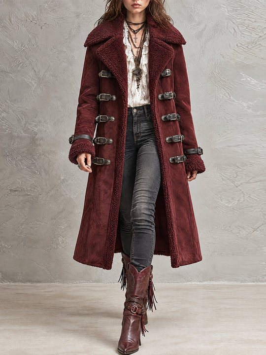 Burgundy Nomad Shearling Toggle Coat