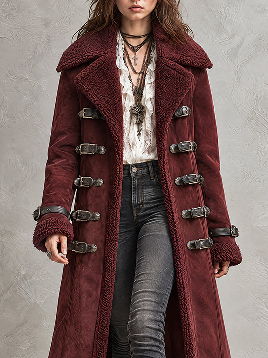 Burgundy Nomad Shearling Toggle Coat