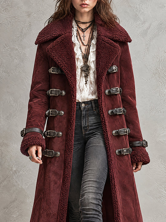 Burgundy Nomad Shearling Toggle Coat