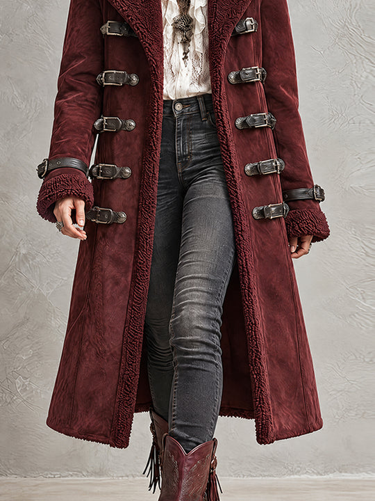 Burgundy Nomad Shearling Toggle Coat