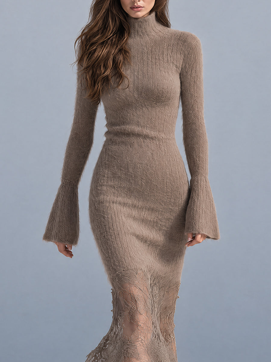 Taupe Nomad Lace-Hem Knit Midi Dress