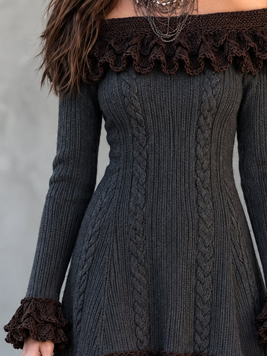 Midnight Nomad Ruffle-Knit Sweater Dress
