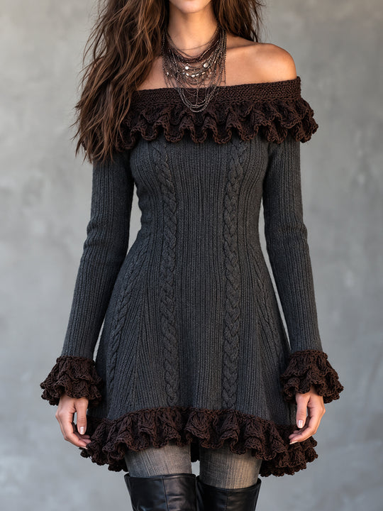 Midnight Nomad Ruffle-Knit Sweater Dress