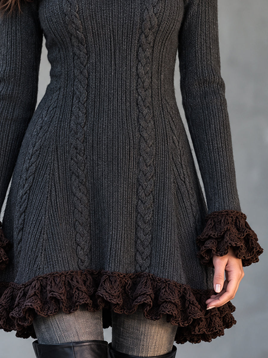 Midnight Nomad Ruffle-Knit Sweater Dress