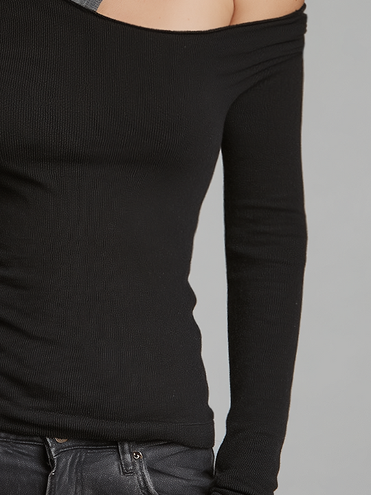 Modern Black Contrast Turtleneck Cutout Knit Top