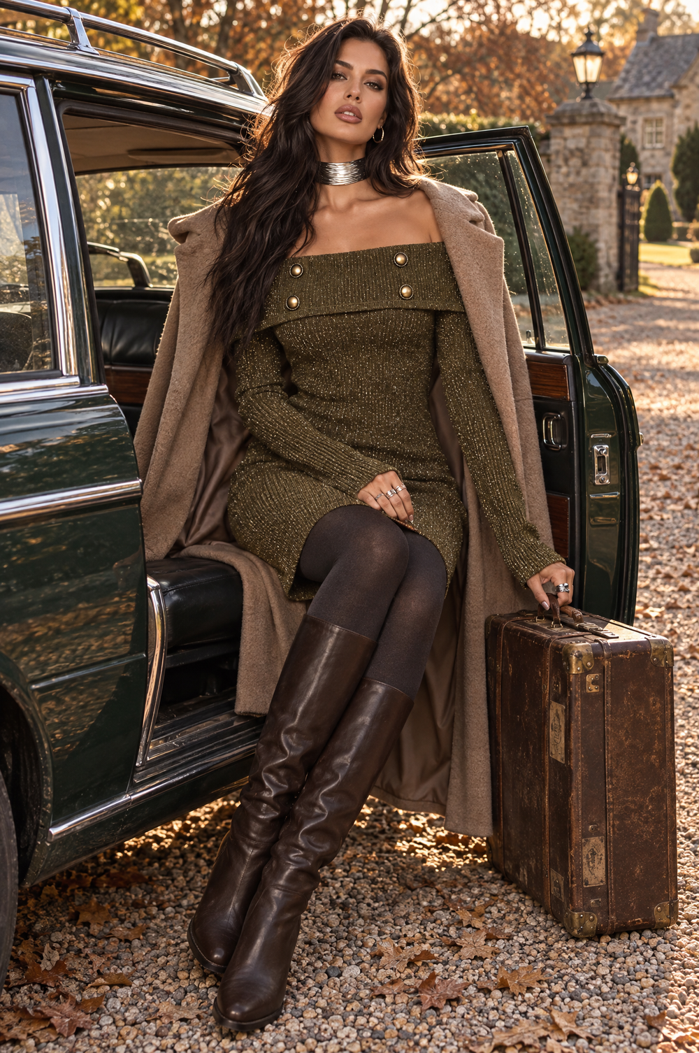 Off Shoulder Ribbed Knit Sweater Mini Dress with Button Detail