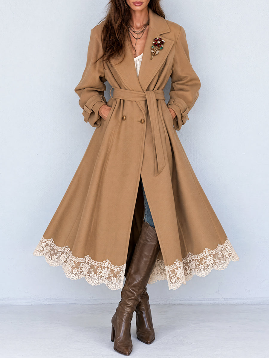 Camel Nomad Lace-Hem Trench Coat