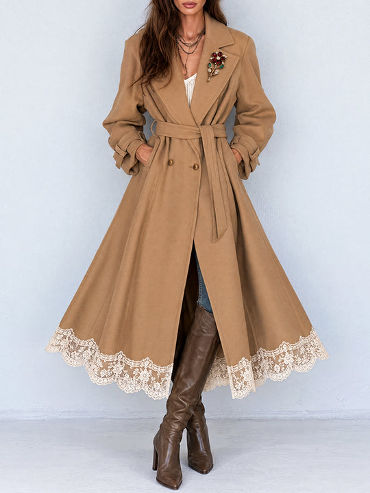 Camel Nomad Lace-Hem Trench Coat