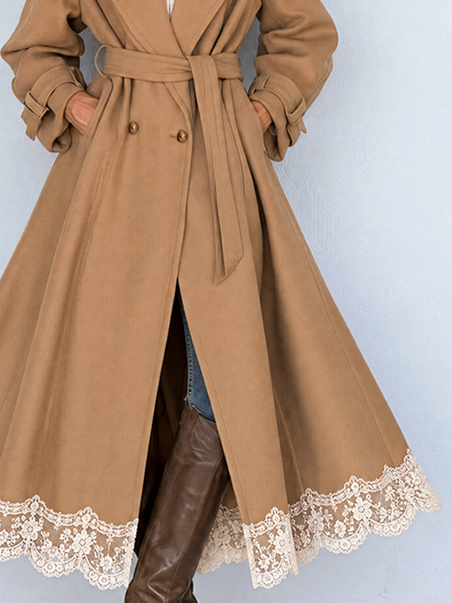 Camel Nomad Lace-Hem Trench Coat