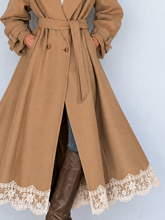 Camel Nomad Lace-Hem Trench Coat