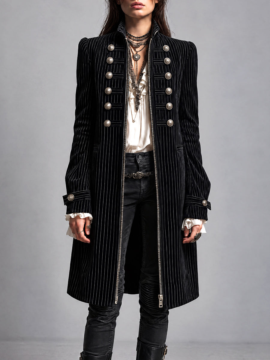 Noir Nomad Pinstripe Military Coat