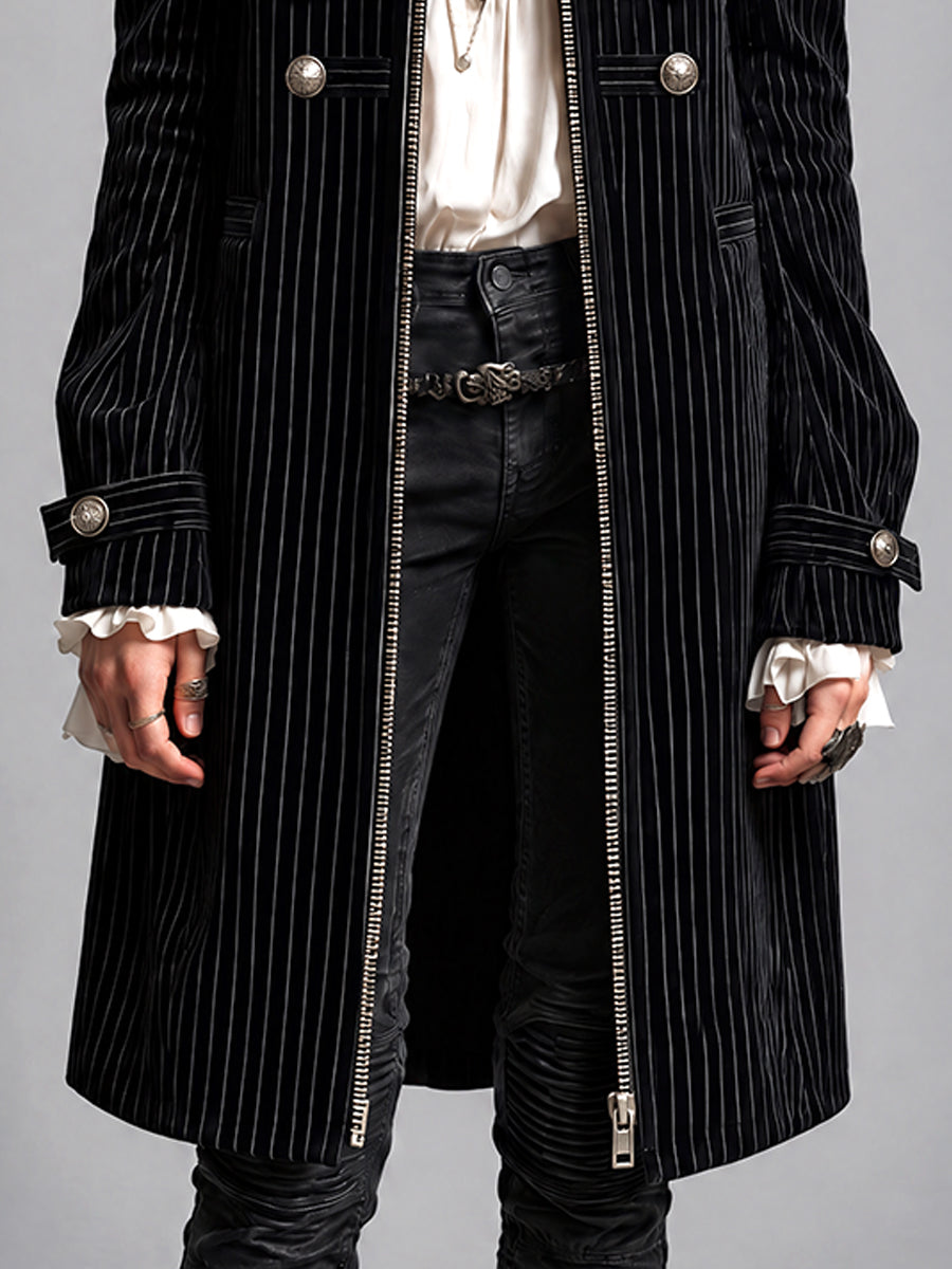 Noir Nomad Pinstripe Military Coat