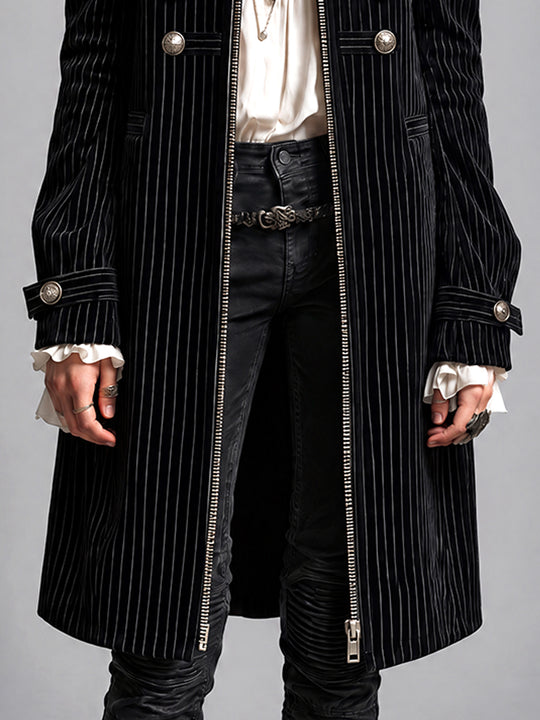 Noir Nomad Pinstripe Military Coat