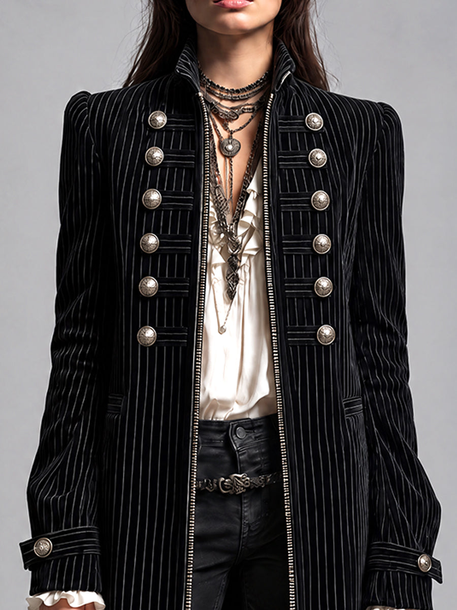 Noir Nomad Pinstripe Military Coat