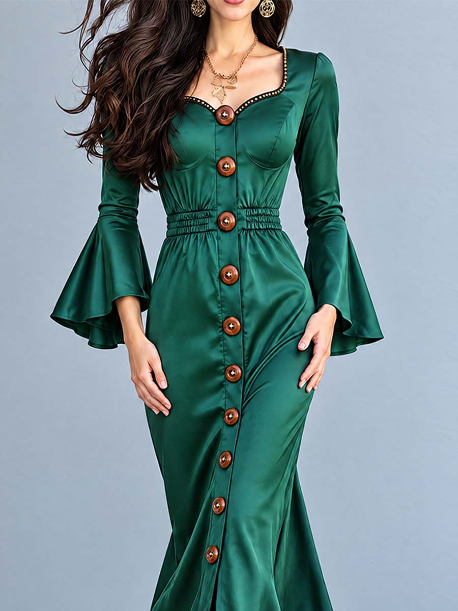 Emerald Nomad Button-Front Maxi Dress