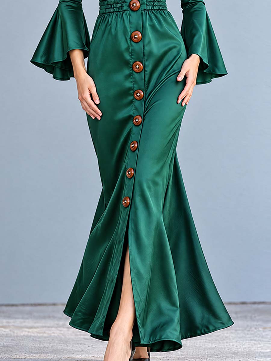 Emerald Nomad Button-Front Maxi Dress