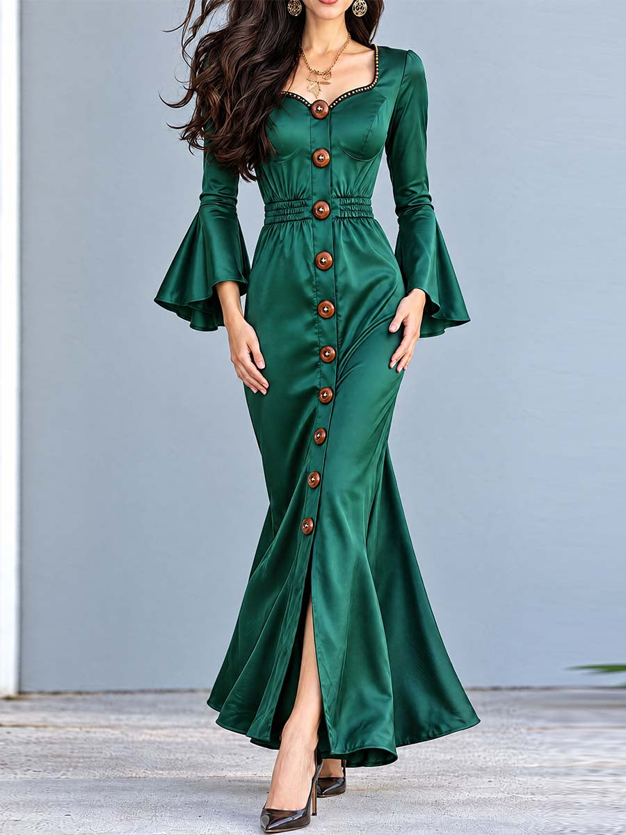 Emerald Nomad Button-Front Maxi Dress