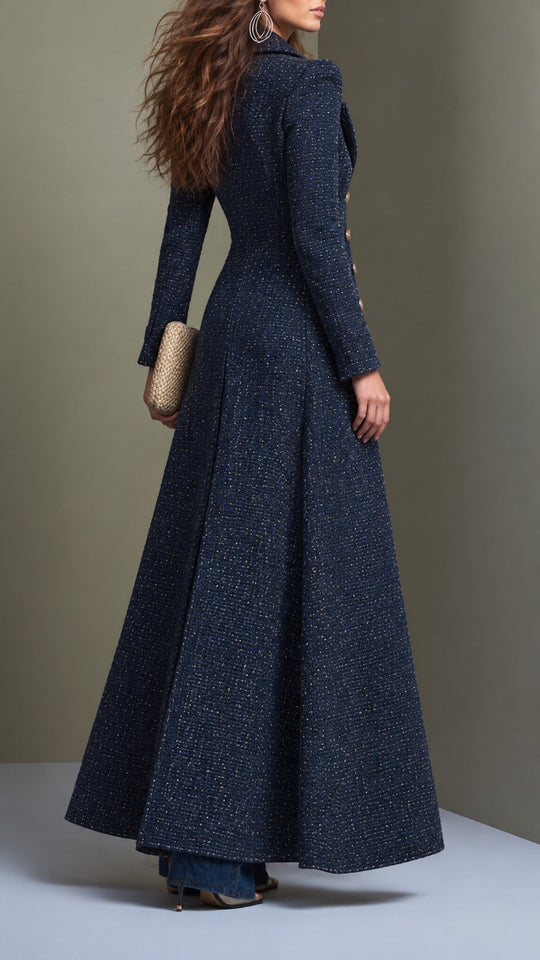 Women's Elegant Long Tweed Coat - Maxi Length Tailored Wool Blend Overcoat