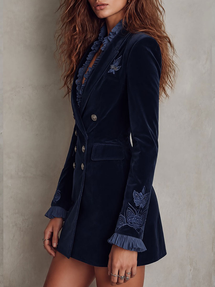 Velvet Embroidered Double-Breasted Blazer Mini Dress