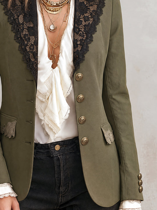 Olive Nomad Lace-Lapel Blazer
